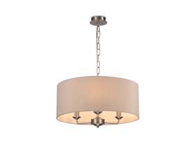 DK0076  Banyan 50cm 3 Light Pendant Satin Nickel, Nude Beige/Moonlight
